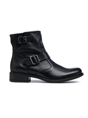 $550 PAUL GREEN Wyatt Boot MOTO BLACK LEATHER DOUBLE BUCKLES 10 (TF2)